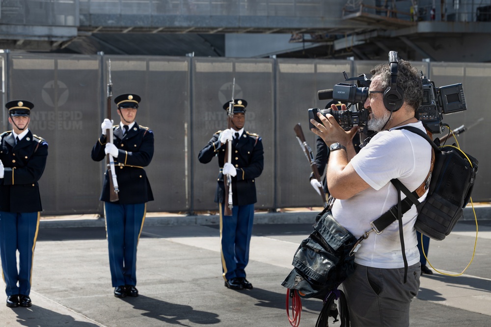 US Army Drill Team Performs on the USS Intrepid for America 250