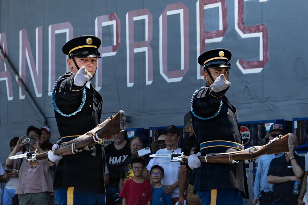 US Army Drill Team Performs on the USS Intrepid for America 250