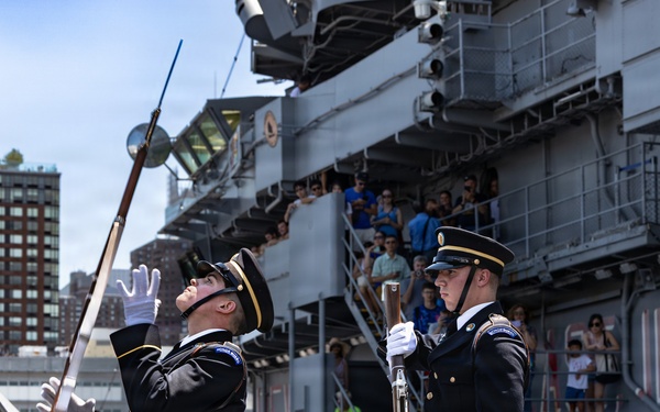 US Army Drill Team Performs on the USS Intrepid for America 250