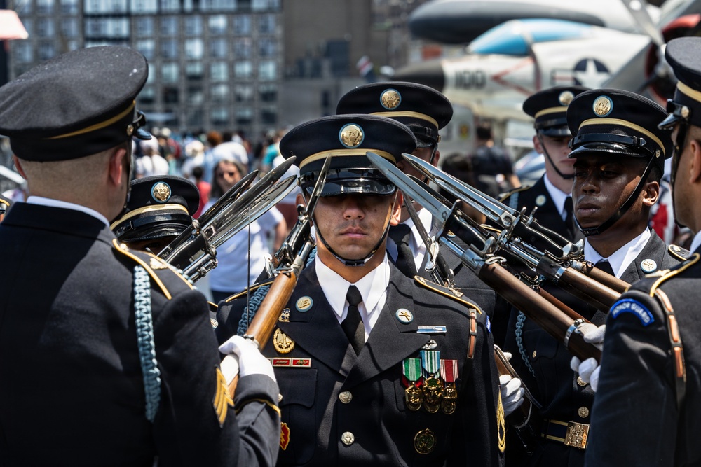 US Army Drill Team Performs on the USS Intrepid for America 250