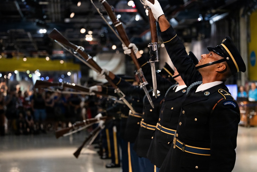 US Army Drill Team Performs on the USS Intrepid for America 250
