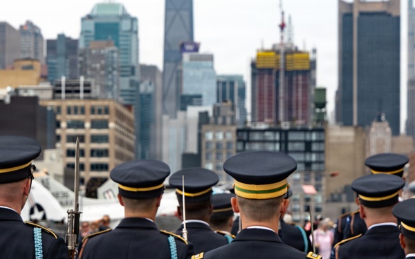 US Army Drill Team Performs on the USS Intrepid during Sail250