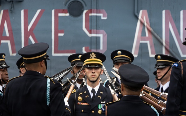 US Army Drill Team Performs on the USS Intrepid during Sail250