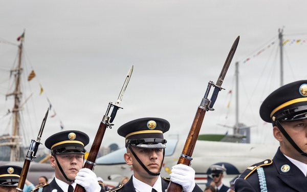 US Army Drill Team Performs on the USS Intrepid during Sail250