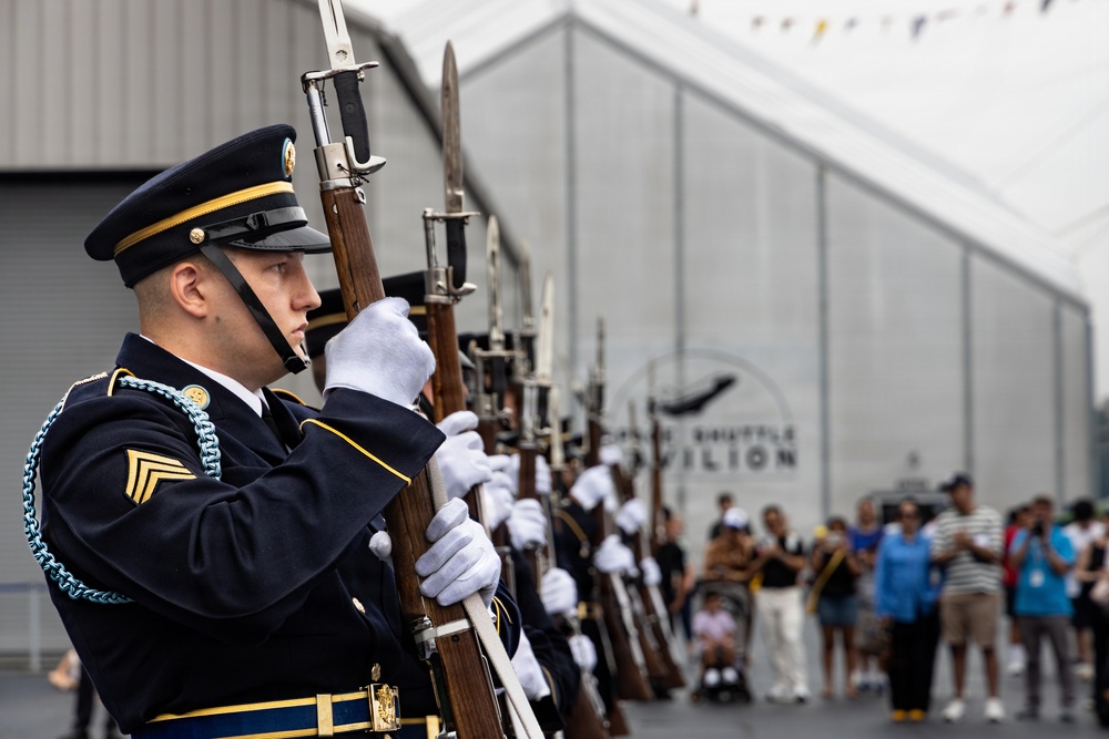 US Army Drill Team Performs on the USS Intrepid during Sail250