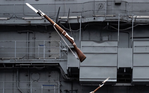 US Army Drill Team Performs on the USS Intrepid during Sail250