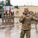 Lt. Col. Frederick T. Dequina, outgoing commander, delivers remarks during the 25th Transportation Battalion Change of Command Ceremony.