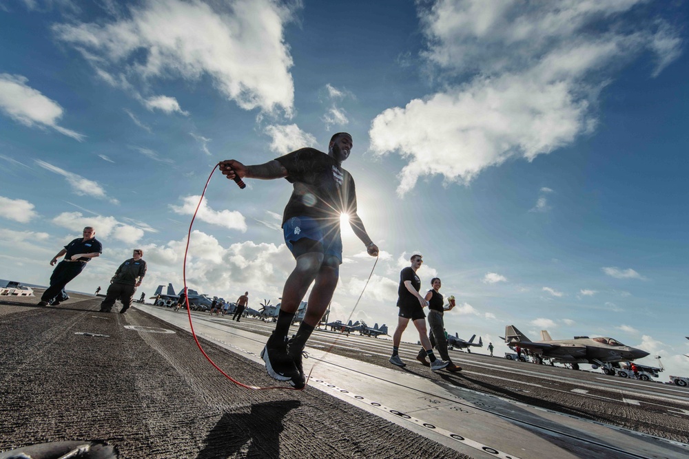 George Washington Conducts Physical Training on the Flight Deck