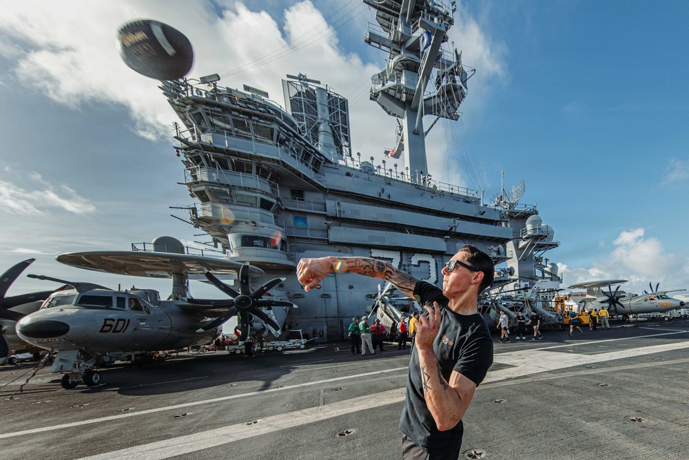 George Washington Conducts Physical Training on the Flight Deck