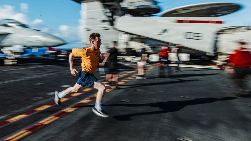 George Washington Conducts Physical Training on The Flight Deck