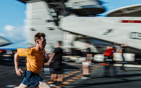 George Washington Conducts Physical Training on The Flight Deck