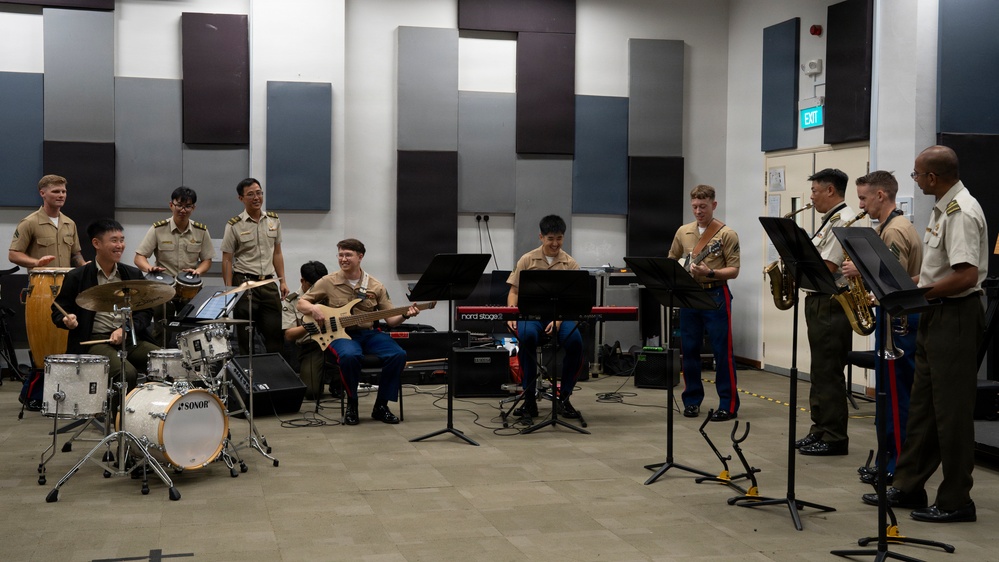 U.S. Marine band practices alongside the Singapore Armed Forces Band