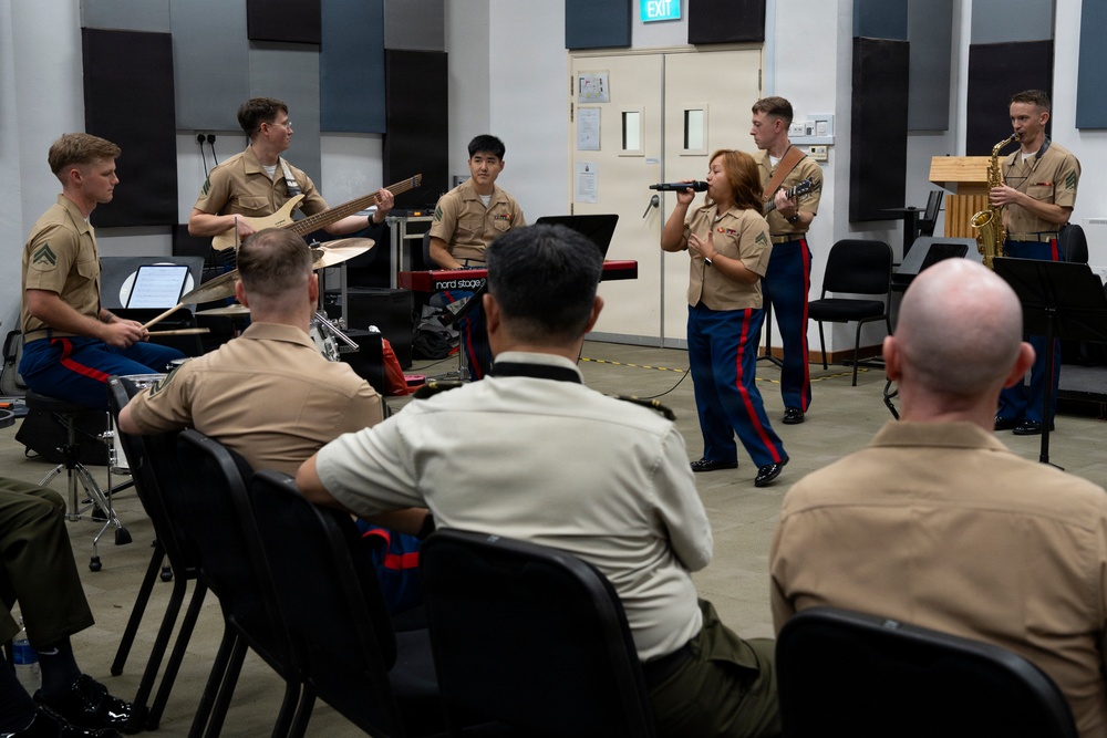 U.S. Marine band practices alongside the Singapore Armed Forces Band