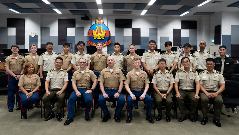 U.S. Marine band practices alongside the Singapore Armed Forces Band