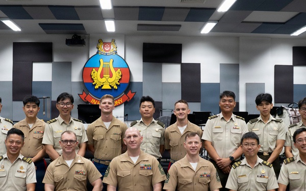 U.S. Marine band practices alongside the Singapore Armed Forces Band