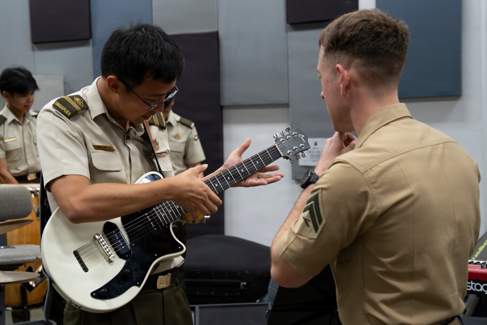 U.S. Marine band practices alongside the Singapore Armed Forces Band