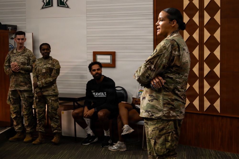 94th Army Air and Missile Defense Command Soldiers help kickoff the University of Hawaii at Manoa's 2026 Girl's Youth Impact Program Draft Night