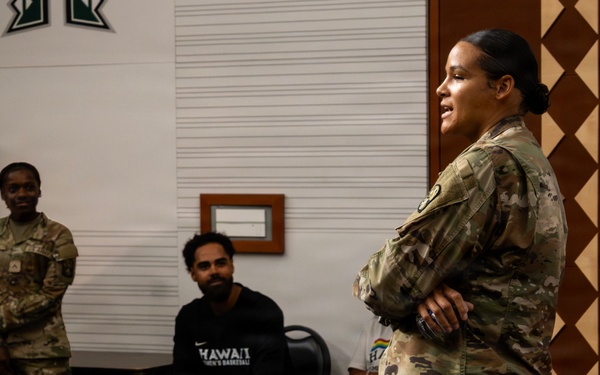 94th Army Air and Missile Defense Command Soldiers help kickoff the University of Hawaii at Manoa's 2026 Girl's Youth Impact Program Draft Night