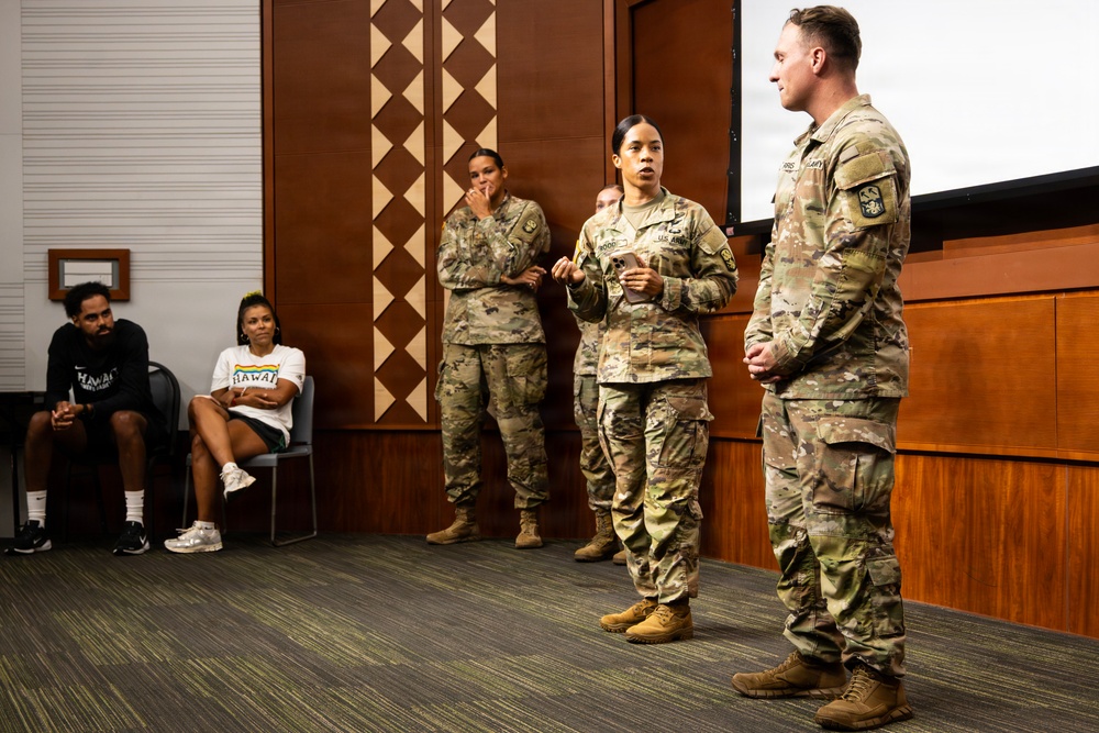 94th Army Air and Missile Defense Command Soldiers help kickoff the University of Hawaii at Manoa's 2026 Girl's Youth Impact Program Draft Night