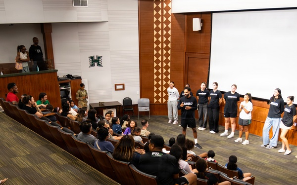94th Army Air and Missile Defense Command Soldiers help kickoff the University of Hawaii at Manoa's 2026 Girl's Youth Impact Program Draft Night