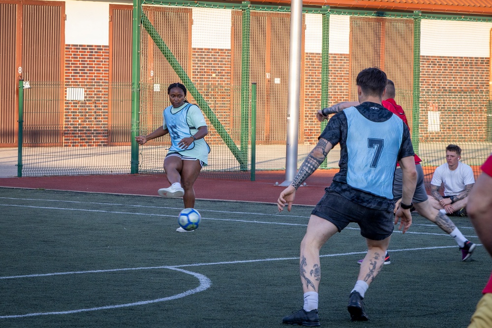 U.S. Army and NATO Soldiers participate in Heat Wave All-Star Soccer clinic