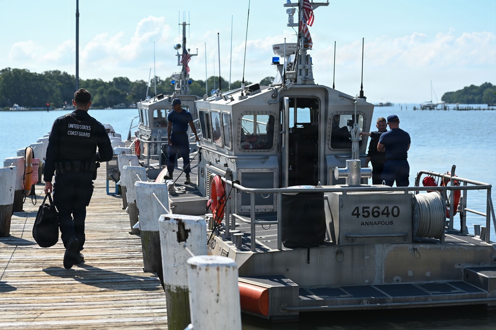 Coast Guard Station Annapolis conducts training operations near Thomas Point Lighthouse
