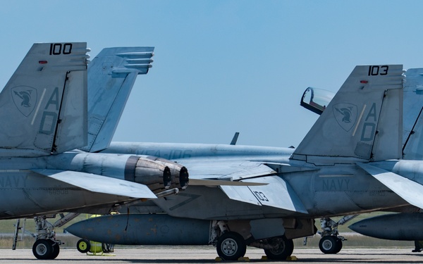 Navy Super Hornets stage at Andrews for Freedom 250