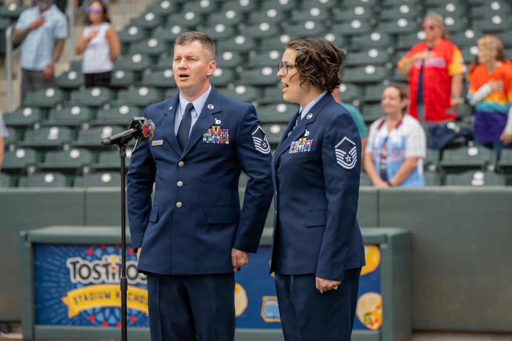 184th Wing gathers for family day at Wind Surge baseball game