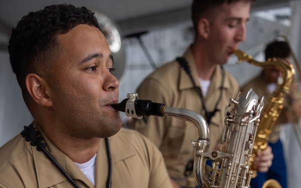 2nd Marine Division and Coast Guard Band Perform at the Intrepid Museum during INR 250