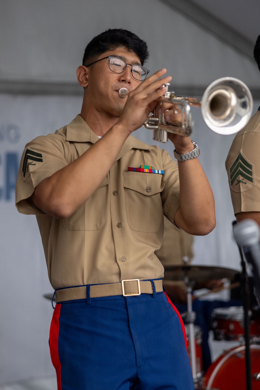 2nd Marine Division and Coast Guard Band Perform at the Intrepid Museum during INR 250