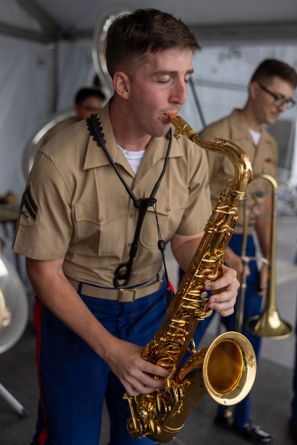 2nd Marine Division and Coast Guard Band Perform at the Intrepid Museum during INR 250