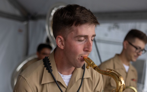 2nd Marine Division and Coast Guard Band Perform at the Intrepid Museum during INR 250