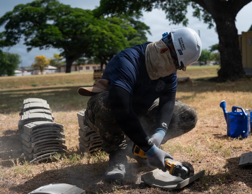 ROK Navy Sailors construct a pagoda at Pearl Harbor for RIMPAC 2026