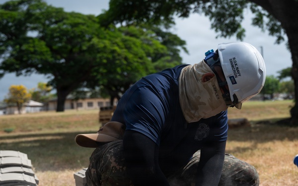 ROK Navy Sailors construct a pagoda at Pearl Harbor for RIMPAC 2026