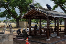 ROK Navy Sailors construct a pagoda at Pearl Harbor for RIMPAC 2026