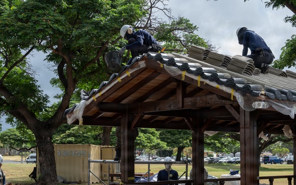ROK Navy Sailors construct a pagoda at Pearl Harbor for RIMPAC 2026