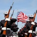 U.S. Marine Corps Silent Drill Platoon performs on the USS Arlington