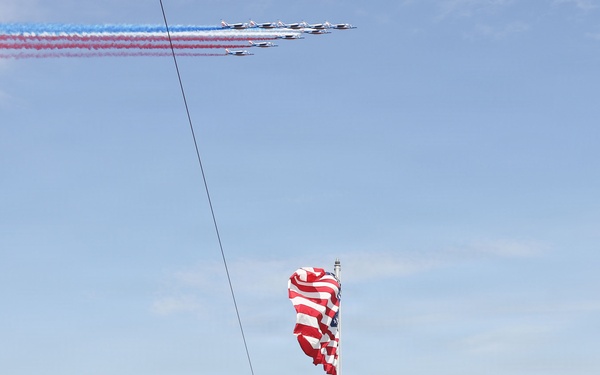 U.S. Marine Corps Silent Drill Platoon performs on the USS Arlington