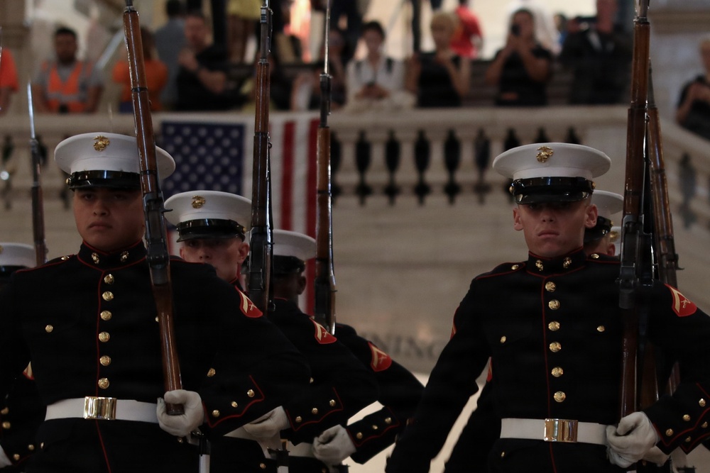 U.S. Marine Corps Silent Drill Platoon performs at Grand Central