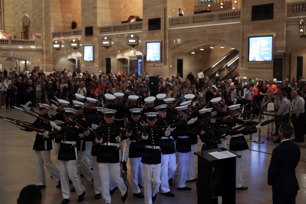 U.S. Marine Corps Silent Drill Platoon performs at Grand Central
