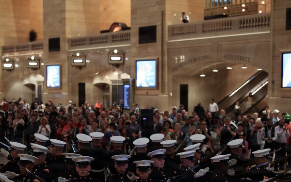 U.S. Marine Corps Silent Drill Platoon performs at Grand Central