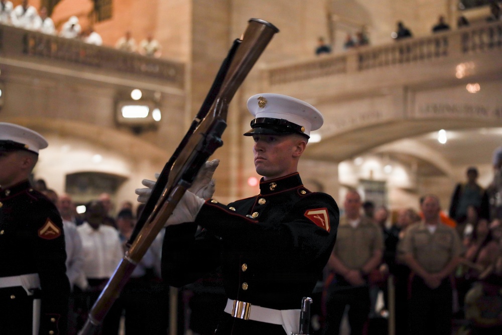 U.S. Marine Corps Silent Drill Platoon performs at Grand Central