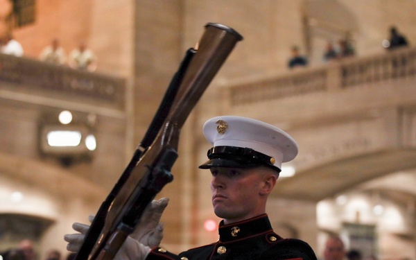 U.S. Marine Corps Silent Drill Platoon performs at Grand Central
