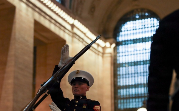 U.S. Marine Corps Silent Drill Platoon performs at Grand Central