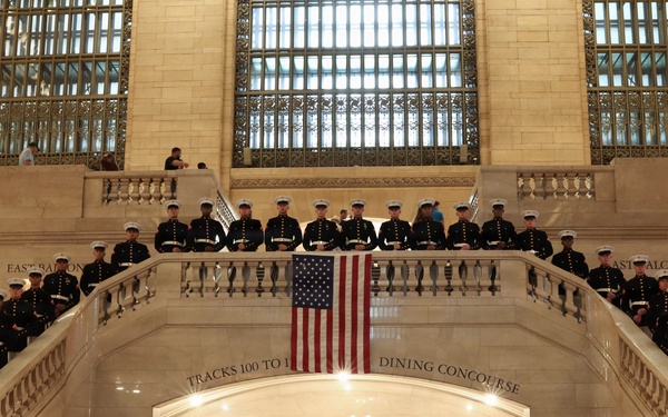 U.S. Marine Corps Silent Drill Platoon performs at Grand Central