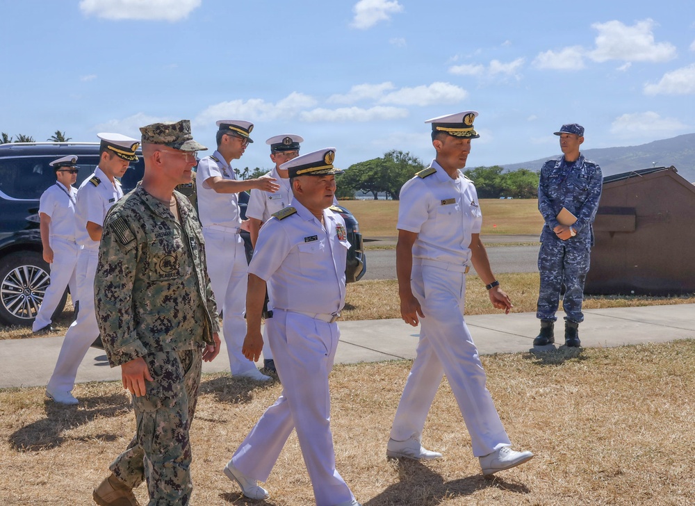 Japan Maritime Self Defense Force personnel tour the RIMPAC 2026 humanitarian assistance and disaster relief camp