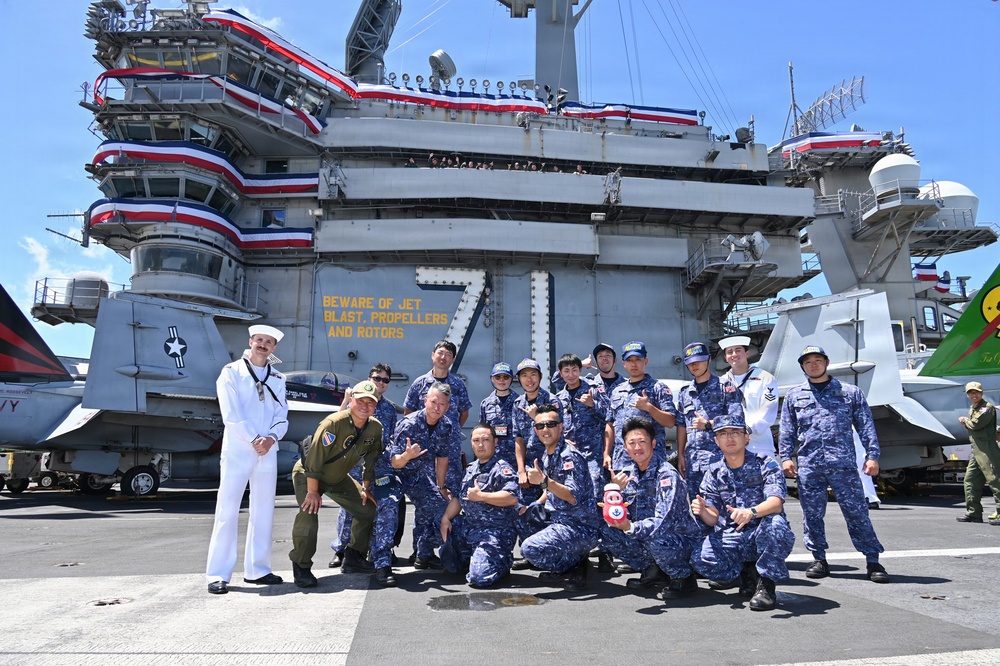 JMSDF Sailors tour USS Theodore Roosevelt During RIMPAC 2026