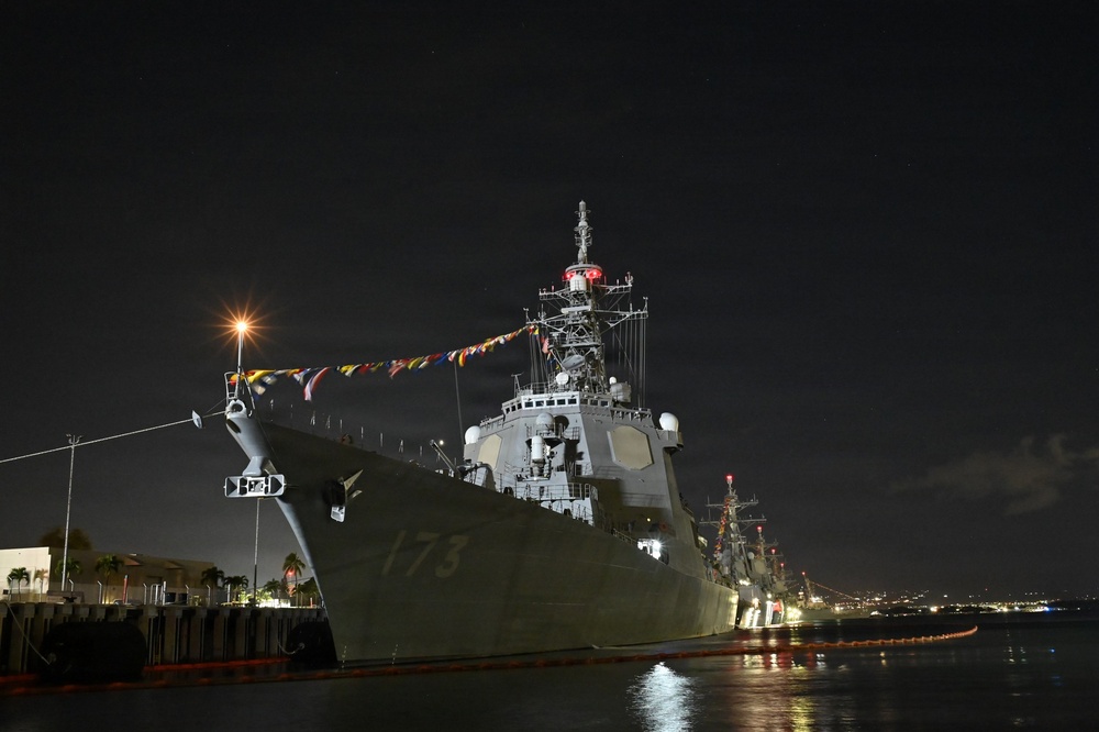 Fireworks Illuminate JS KONGO During U.S. Independence Day Celebration