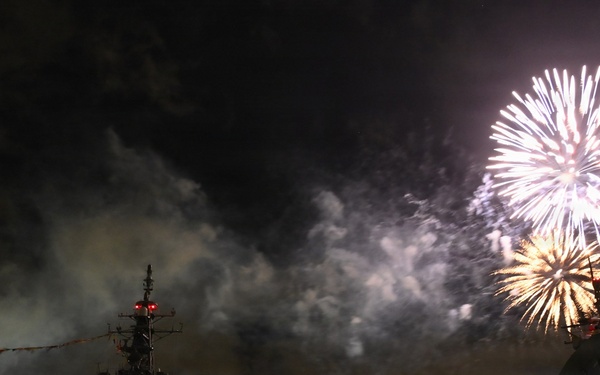 Fireworks Illuminate JS KONGO During U.S. Independence Day Celebration
