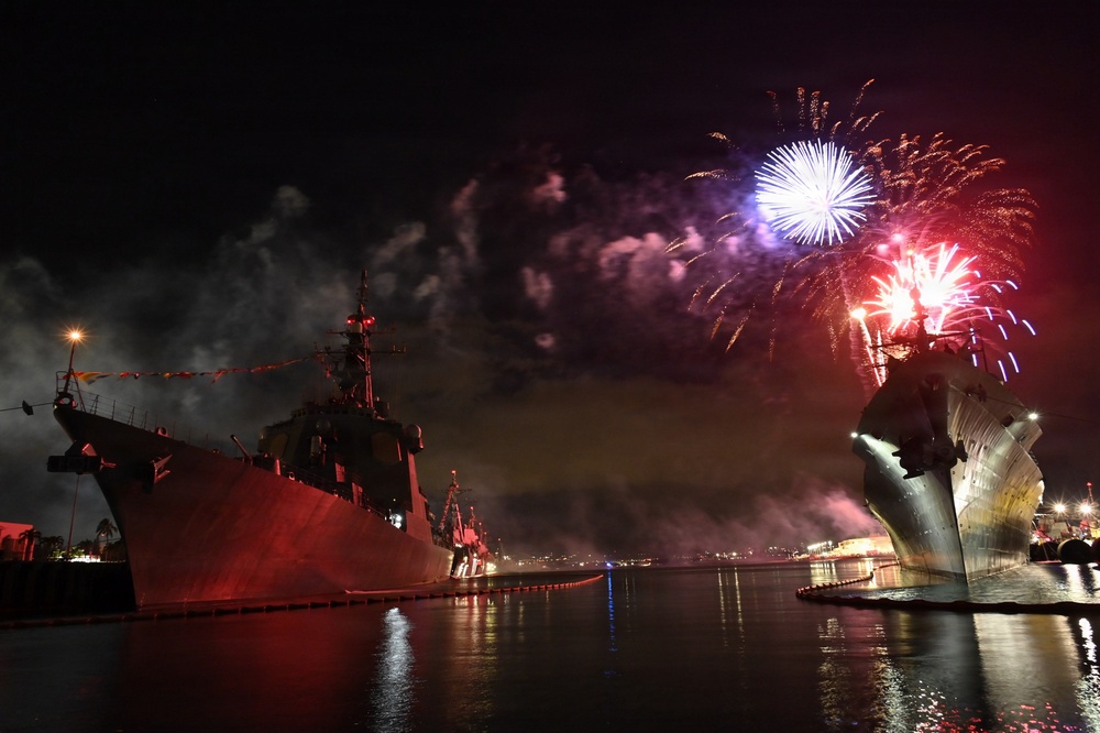Fireworks Illuminate JS KONGO During U.S. Independence Day Celebration